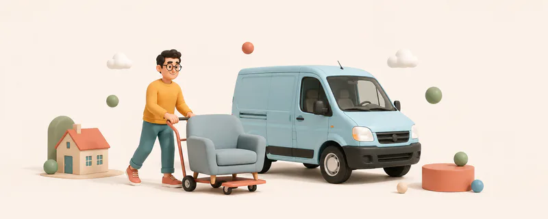 Sofa on a trolley heading to the van